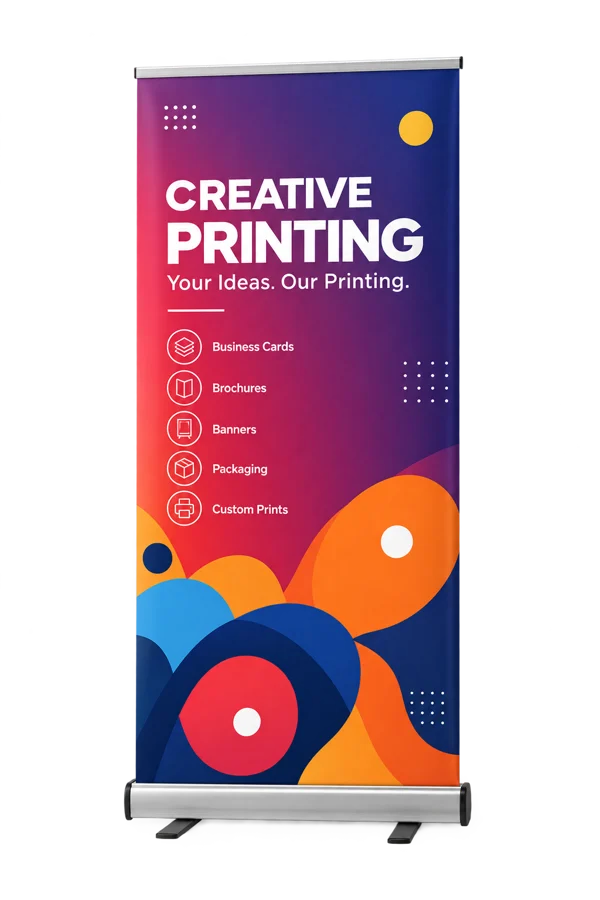 Roll-up banner stand with printed business signage