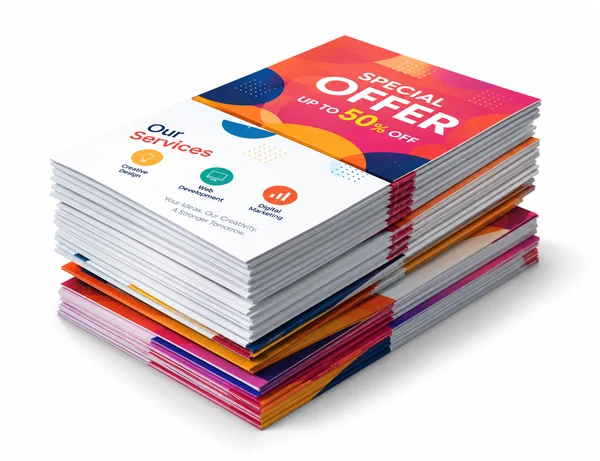 Stack of printed flyers and brochures